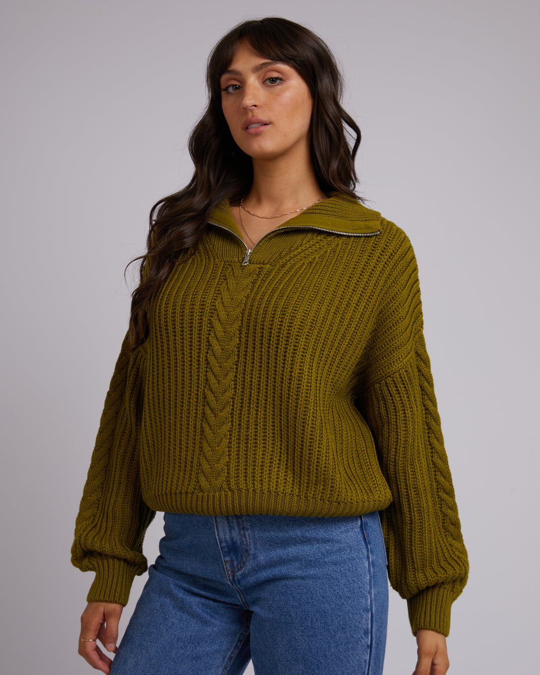 Dahlia 1/4 Zip Knit / Olive // All About Eve