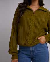 Load image into Gallery viewer, Dahlia 1/4 Zip Knit / Olive // All About Eve
