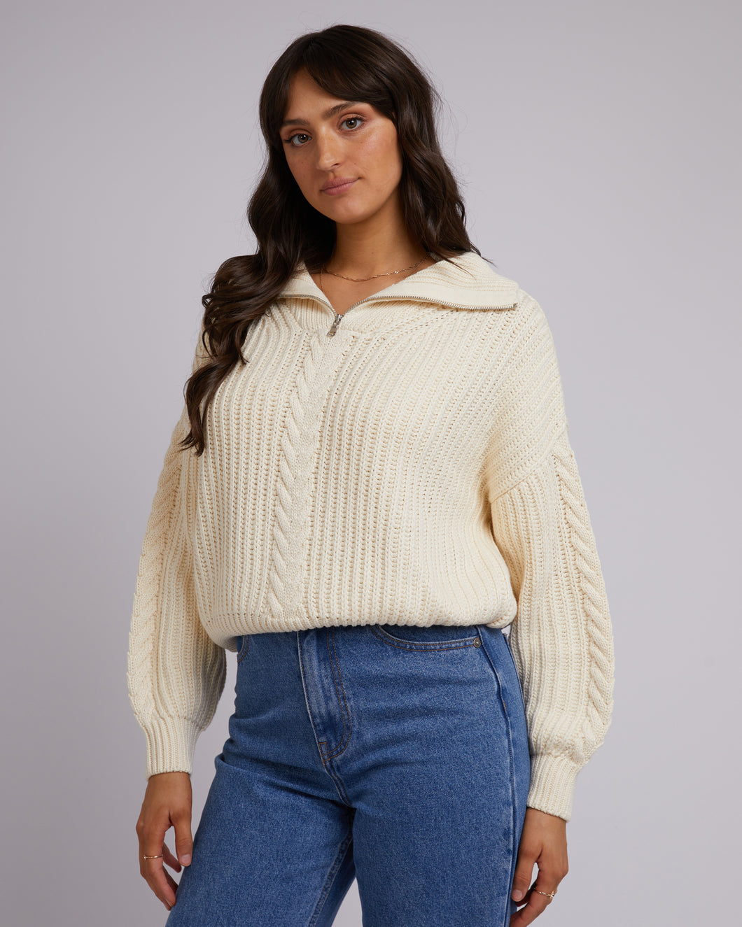 Dahlia 1/4 Zip Knit / Vintage White // All About Eve