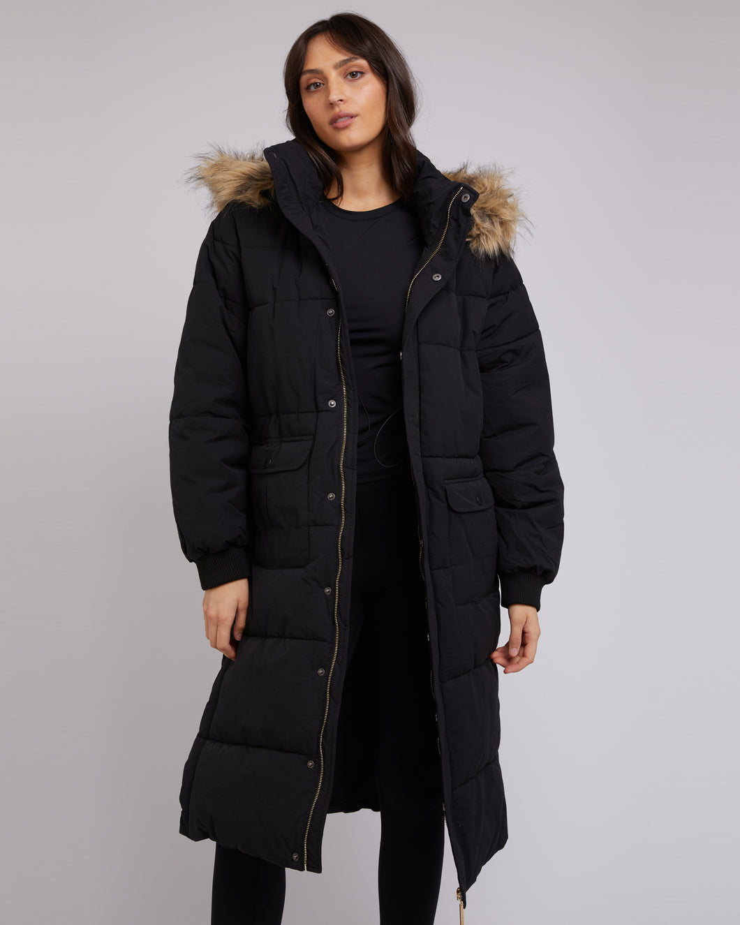 Active Fur Longline Puffer / Black // All About Eve